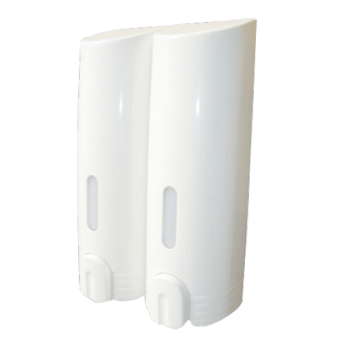 White Wall-Mounted Double Liquid Soap Dispenser 400ml x 2 - Manual Bathroom Dispenser
